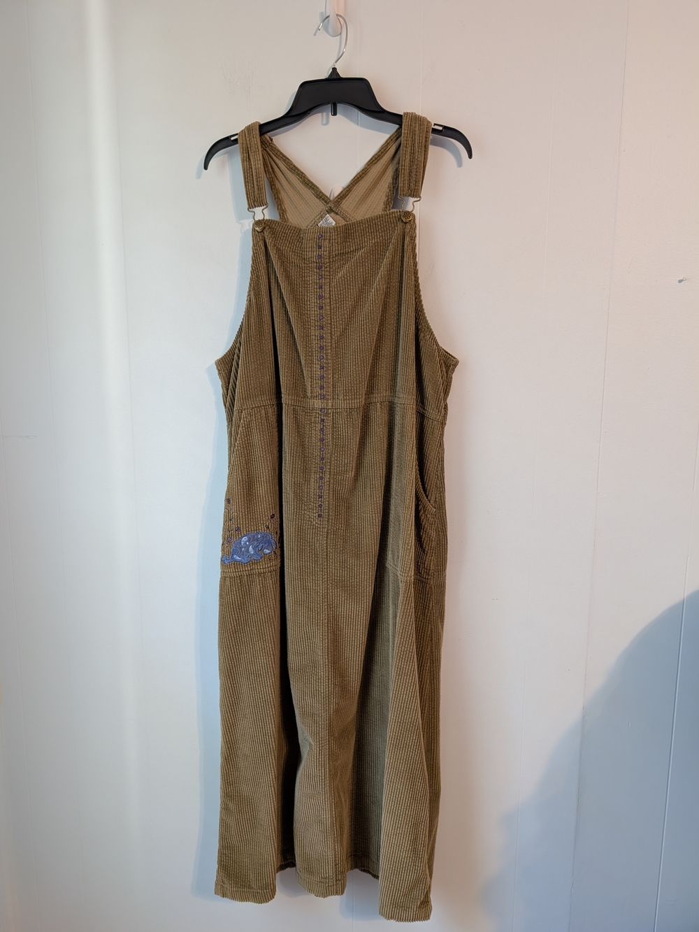 Disney Olive Green Corduroy Overall Dress with Embroidered Eyoree On Pocket XL